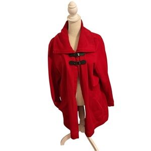 VTG CHAPS Denim Red Cotton Toggle Jacket Cape-Silhouette  Pockets XL